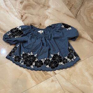 Floral Embroidered womens Top - Blue and Black